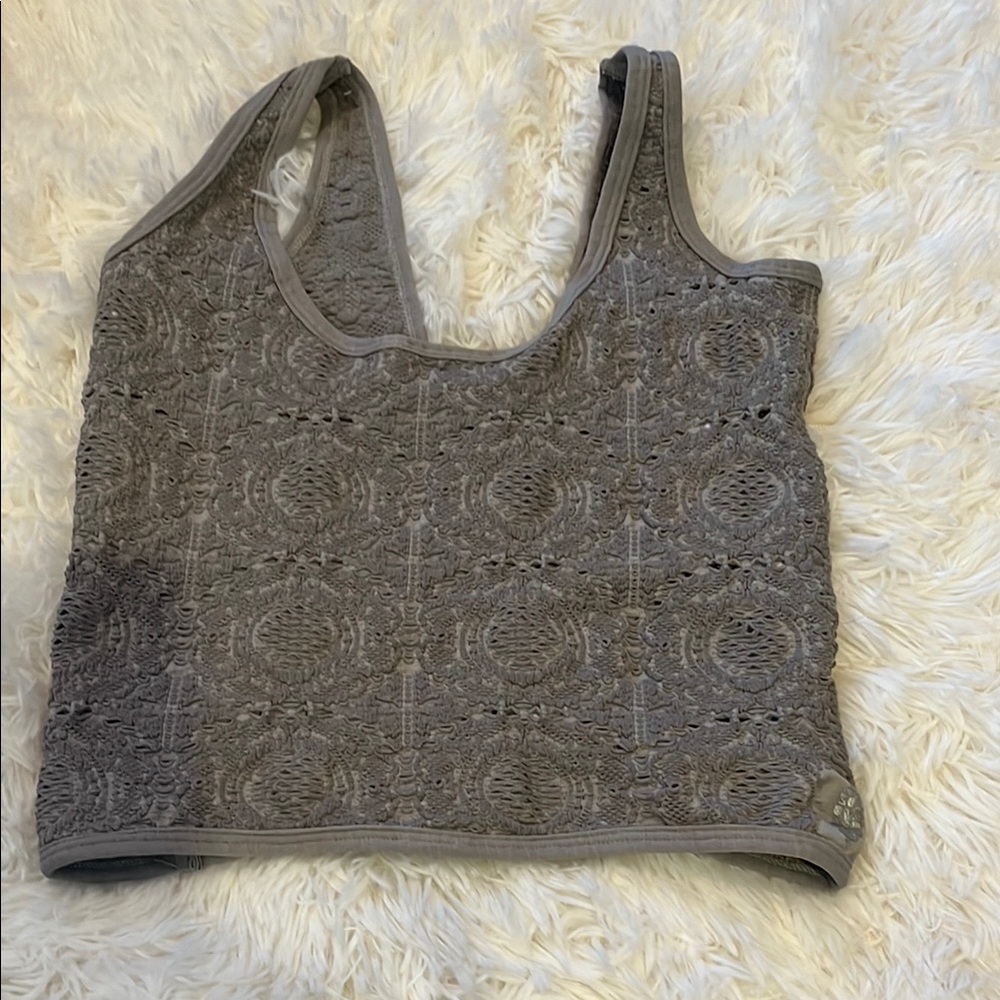 FP Movement by Free People Serenity Crochet Cami Gray Lace Tank Top